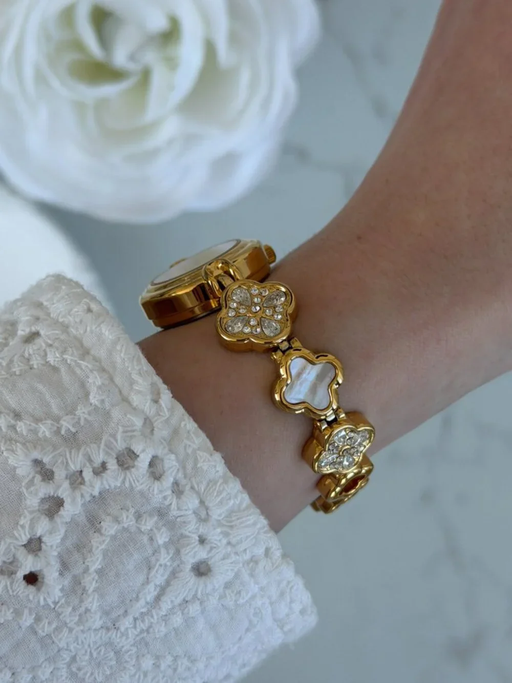 SKU0597Retro Gold White Women Minimalist Watch Bracelet Stainless steel+gift bag